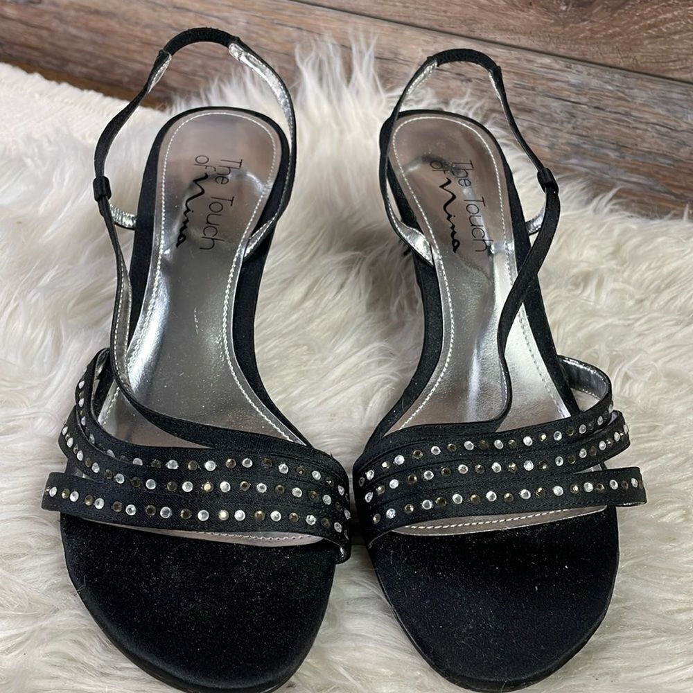 Touch Of Nina Black Strappy Open Toe Rhinestone Dress Heels, Size 7M